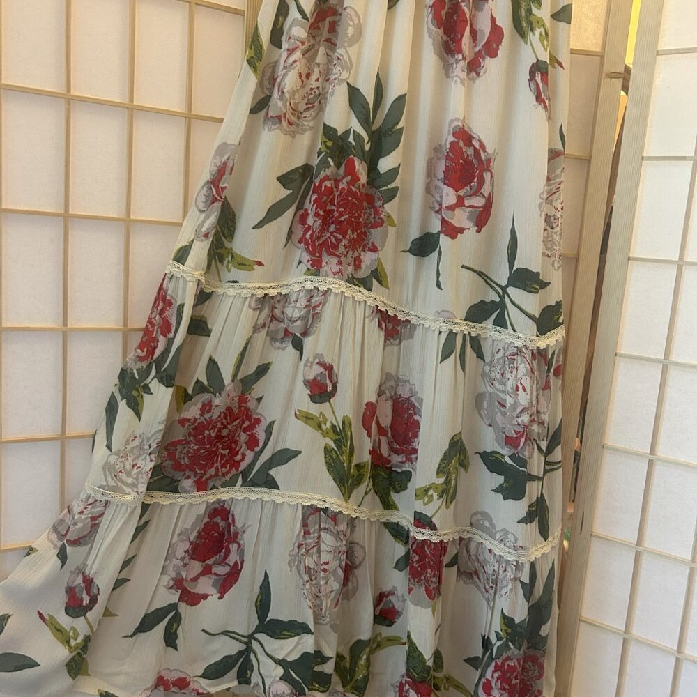 One Clothing Camisole Strap Tiered Colorful Floral Maxi Dress Size M Flowy Skirt - Picture 5 of 16